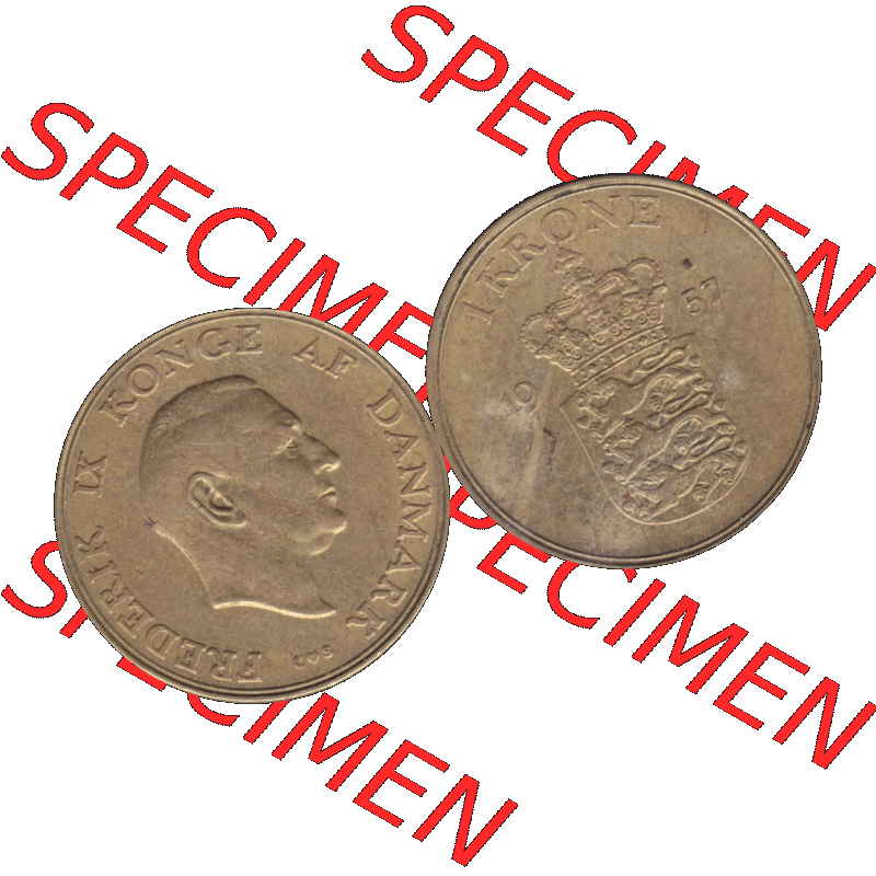 Alte Münze aus Dänemark als PNG-Grafik 1947-1960, 1 Krone 1957-01 Kursmünze. Vorderseite und Rückseite horizontal auf einen digitalen Bild der alten dänischen Umlaufmünze... Sammlung
