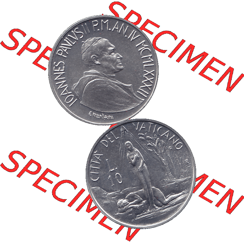 Alte Münze aus der Vatikanstadt / Vatikan als PNG-Grafik Münze Vatikanstadt 1982-1982, 10 Lire, E. MANFRINI IOANNES PAVLVS II P M 1982-01. Vorderseite und Rückseite... Sammlung