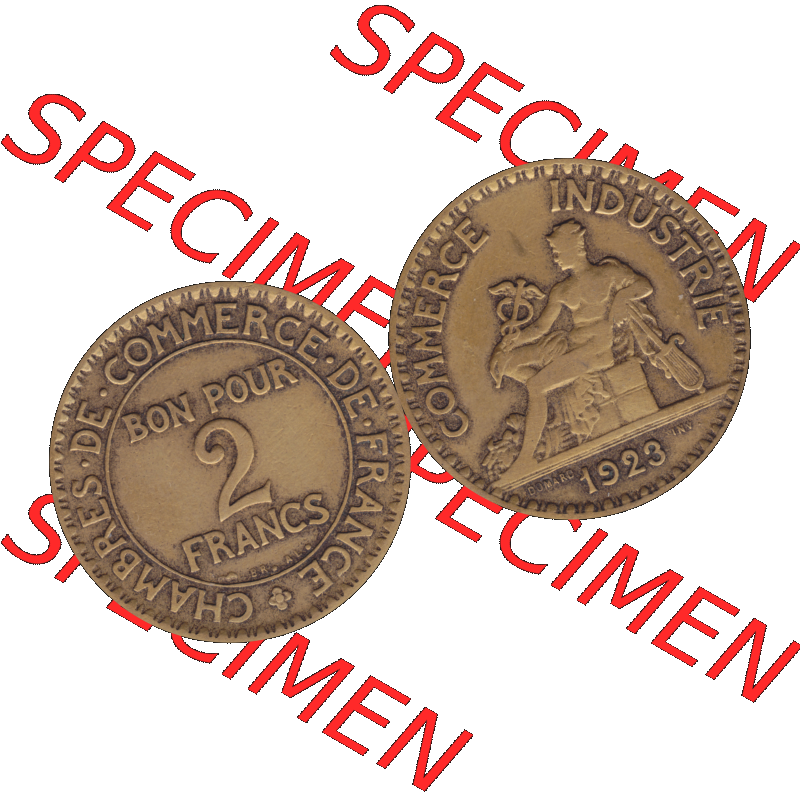 Münzen Frankreich Umlaufmünze in PNG einer Münze aus Frankreich 1920-1927, 2 Francs, Franken 1923-01. Vorderseite und Rückseite horizontal auf einen digitalen Bild... Sammlung