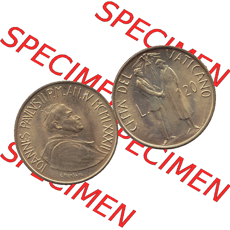 Alte Münze aus der Vatikanstadt / Vatikan als PNG-Grafik Münze Vatikanstadt 1982-1982, 20 Lire, CITTA DEL VATICANO L.20 R, 1982-01. Vorderseite und Rückseite... Sammlung