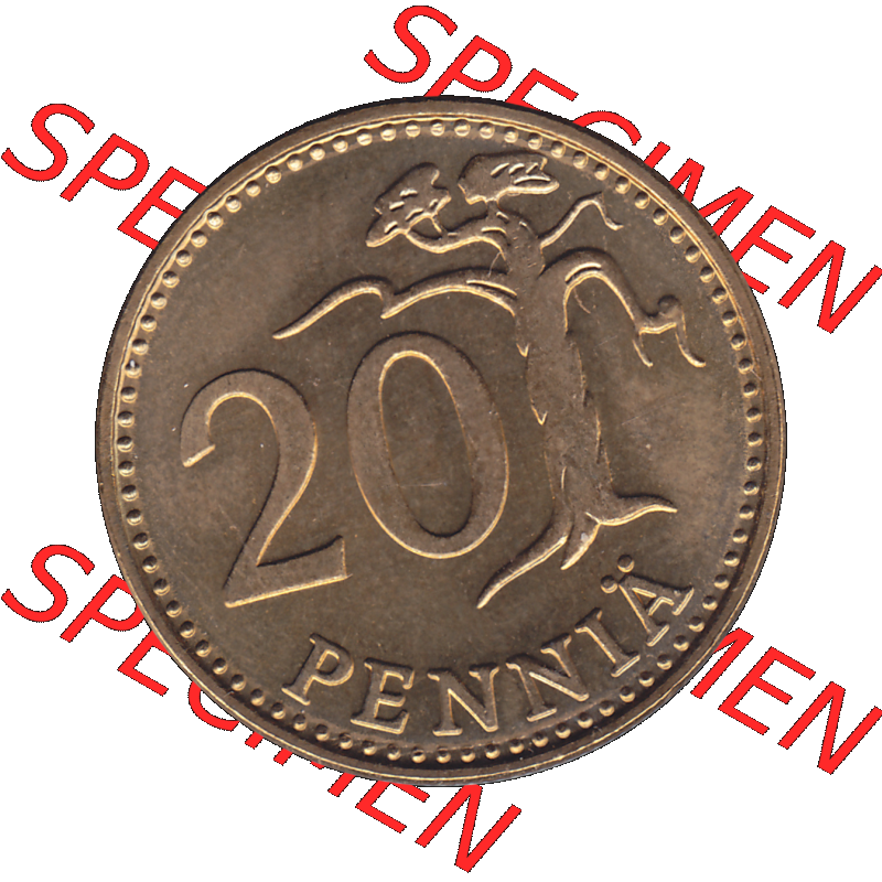 Alte Münzen KMS Finnland, Kursmünzensatz 1978 in Stempelglanz als digitales Computerbild einer finnischen digitalisierten Münze in transparenten PNG 1963-1990, 20 Penny,... Sammlung