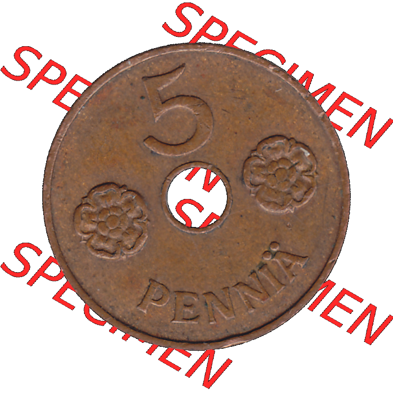 Alte Münzen KMS Finnland, Kursmünzensatz Finnland in transparenten digitalen PNG-Format 1941-1943, 5 Penny, Penniä, Kupfer 1941-1. Die digitalisierte Münze... Sammlung