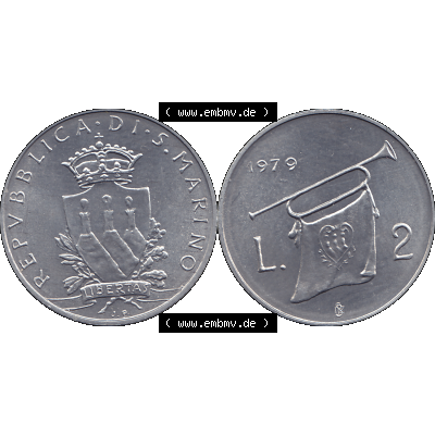 Bildmaterial Münzensatz / KMS 1979 aus San Marino im PNG-Format 1979-1979, 2 Lire, J. V. LIBERTAS REPVBBLICA DI S. MARINO, 1979 L.2. Vorderseite... Sammlung