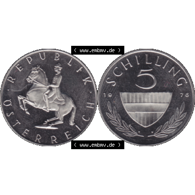 Alte Münze aus Österreich, in PNG digitalisiert 1968-2001, 5 Schilling 1976-01. Vorderseite und Rückseite horizontal auf einen digitalen Bild der alten österreichischen... Sammlung