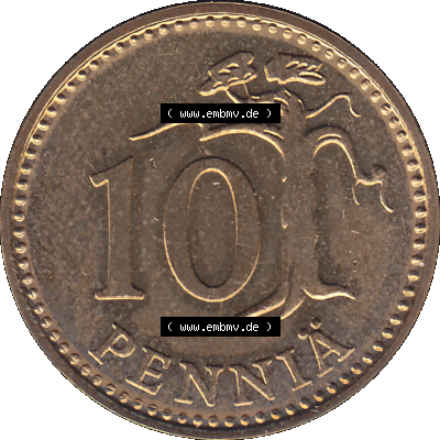Alte Münzen KMS Finnland, Kursmünzensatz 1978 in Stempelglanz als digitales Computerbild einer finnischen digitalisierten Münze in transparenten PNG 1963-1982, 10 Penny,... Sammlung
