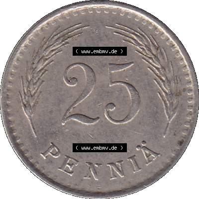 Alte Münzen KMS Finnland, Kursmünzensatz in PNG Design einer finnischen Münze 1921-1940, 25 Penny, Penniä 1937. Rückseite mit Wert-Zahl bzw. Nennwert... Sammlung