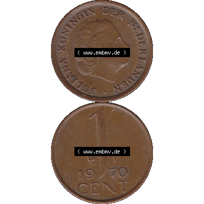 Alte Münze der Niederlande 1951-1975, in PNG digitalisiert 1950-1980, 1 Cent Königin Juliana 1970-01. Vorderseite und Rückseite vertikal auf einen digitalen Bild der alten... Sammlung