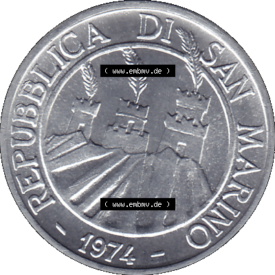 Bildmaterial Münzensatz / KMS 1974 aus San Marino Münze 1974-1974 als transparente PNG-Grafik, 1 Lire, 1 Lira, L.1 MINGUZZI MONASSI INC.. Vorderseite... Sammlung