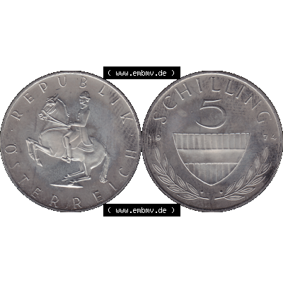 Alte Münze aus KMS Österreich, Kursmünzensatz 1974 in PP 1968-2001, 5 Schilling 1974-01. Vorderseite und Rückseite horizontal auf einen digitalen Bild der alten österreichischen... Sammlung