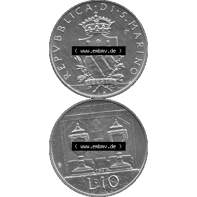Bildmaterial Münzensatz / KMS 1979 aus San Marino in Graustufen 1979-1979, 10 Lire, J. V. LIBERTAS REPVBBLICA DI S. MARINO, 1979 L.10 Graustufen.... Sammlung
