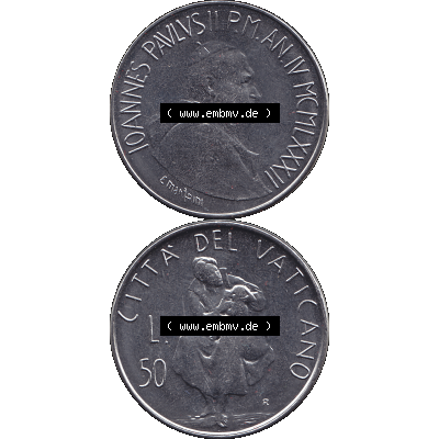 Alte Münze aus der Vatikanstadt / Vatikan als PNG-Grafik Münze Vatikanstadt 1982-1982, 50 Lire 1982-01 E. MANFRINI IOANNES PAVLVS II P M. Vorderseite und Rückseite... Sammlung