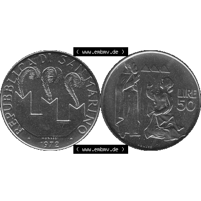 Bildmaterial Münzensatz / KMS 1972 aus San Marino in Graustufen 1972-1972, 50 Lire, 1972, MONASSI REPUBBLICA DI SAN MARINO 50 LIRE Graustufen. PNG Computer-Grafik in Graustufen... Sammlung