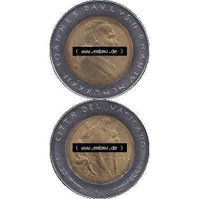 Alte Münze aus der Vatikanstadt / Vatikan als PNG-Grafik Münze Vatikanstadt 1982-1982, 500 Lire IOANNES PAVLVS II P M 1982-01. Vorderseite und Rückseite vertikal auf einen... Sammlung