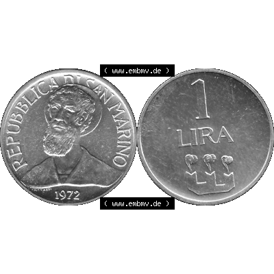Bildmaterial Münzensatz / KMS 1972 aus San Marino in Graustufen 1972-1972, 1 Lira, Lire 1972, 1 LIRA MONASSI REPUBBLICA DI SAN MARINO Graustufen. PNG Computer-Grafik in... Sammlung