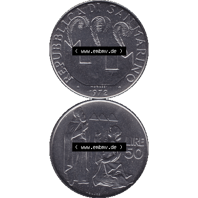 Bildmaterial in PNG-Grafiken Münzensatz / KMS 1972 aus San Marino 1972-1972, Münze 50 Lire, 1972, MONASSI REPUBBLICA DI SAN MARINO 50 LIRE. Die digitalisierte Münze... Sammlung