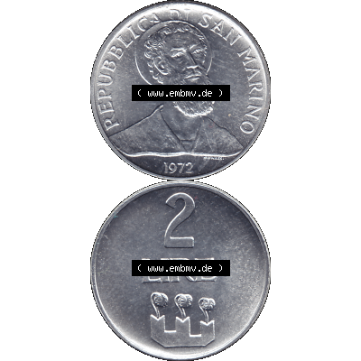 Bildmaterial in PNG-Grafiken Münzensatz / KMS 1972 aus San Marino 1972-1972, Münze 2 Lire 1972, 2 LIRE MONASSI REPUBBLICA DI SAN MARINO. Die digitalisierte Münze liegt... Sammlung