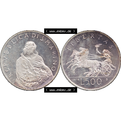 Bildmaterial Münzensatz / KMS 1979 aus San Marino im PNG-Format 1979-1979, 500 Lire, Silbermünze J.P. REPVBBLICA DI SAN MARINO, 1979 J.P. L.500... Sammlung