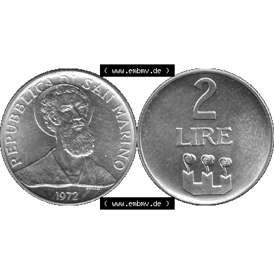 Bildmaterial Münzensatz / KMS 1972 aus San Marino in Graustufen 1972-1972, 2 Lire 1972, 2 LIRE MONASSI REPUBBLICA DI SAN MARINO Graustufen. PNG Computer-Grafik in Graustufen... Sammlung