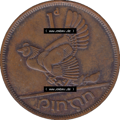 Bildmaterial einer Münze aus Irland als PNG-Grafik 1940-1968, 1 Penny 1964-01. Digitalisierte Münze aus Irland als transparente PNG-Grafik zum herunterladen. Rückseite... Sammlung