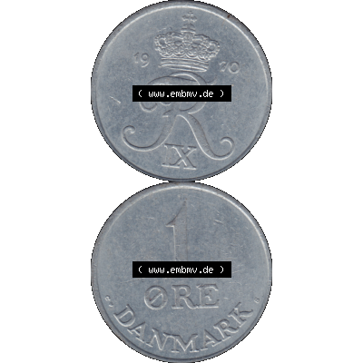 Alte Münze aus Dänemark als PNG-Grafik 1956-1971, 1 Öre 1970-01 Kursmünze. Vorderseite und Rückseite vertikal auf einen digitalen Bild der alten dänischen Umlaufmünze... Sammlung