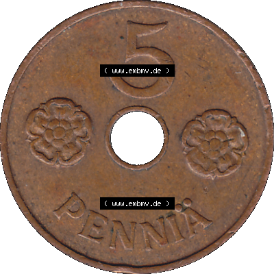 Alte Münzen KMS Finnland, Kursmünzensatz Finnland in transparenten digitalen PNG-Format 1941-1943, 5 Penny, Penniä, Kupfer 1941-1. Die digitalisierte Münze... Sammlung