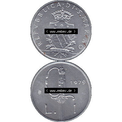 Bildmaterial Münzensatz / KMS 1979 aus San Marino im PNG-Format 1979-1979, 1 Lira, 1 Lire, J. V. LIBERTAS REPVBBLICA DI S. MARINO, 1979 L.1.... Sammlung