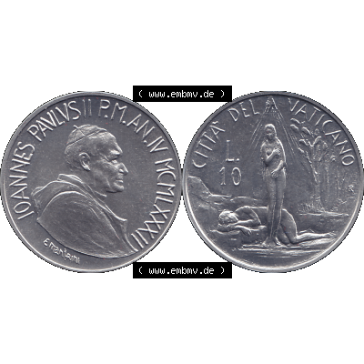 Alte Münze aus der Vatikanstadt / Vatikan als PNG-Grafik Münze Vatikanstadt 1982-1982, 10 Lire, E. MANFRINI IOANNES PAVLVS II P M 1982-01. Vorderseite und Rückseite... Sammlung