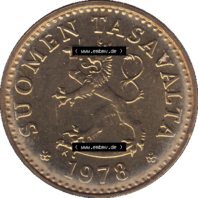 Alte Münzen KMS Finnland, Kursmünzensatz 1978 in Stempelglanz als digitales Computerbild einer finnischen digitalisierten Münze in transparenten PNG 1963-1982, 10 Penny,... Sammlung