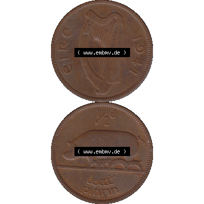 Bildmaterial einer Münze aus Irland als PNG-Grafik 1939-1967, 0.50 Penny, Half Penny 1941-01. Digitalisierte Münze aus Irland als transparente PNG-Grafik zum herunterladen.... Sammlung