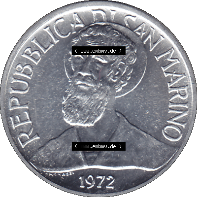 Bildmaterial in PNG-Grafiken Münzensatz / KMS 1972 aus San Marino 1972-1972, Münze 1 Lira, Lire 1972, 1 LIRA MONASSI REPUBBLICA DI SAN MARINO. Vorderseite als PNG-Grafik... Sammlung