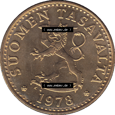 Alte Münzen KMS Finnland, Kursmünzensatz 1978 in Stempelglanz als digitales Computerbild einer finnischen digitalisierten Münze in transparenten PNG 1963-1990, 20 Penny,... Sammlung