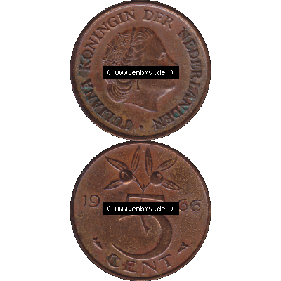 Alte Münze der Niederlande 1951-1975, in PNG digitalisiert 1950-1980, 5 Cent Königin Juliana 1966-01. Vorderseite und Rückseite vertikal auf einen digitalen Bild der alten... Sammlung