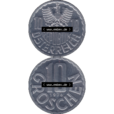 Alte Münze aus Österreich, in PNG digitalisiert 1951-2001, 10 Groschen 1976-01. Vorderseite und Rückseite vertikal auf einen digitalen Bild der alten österreichischen... Sammlung