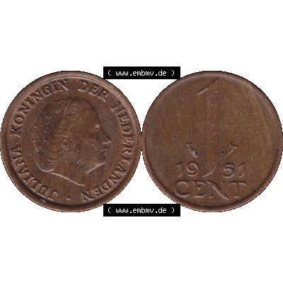 Alte Münze der Niederlande 1951-1975, in PNG digitalisiert 1950-1980, 1 Cent Königin Juliana 1951-01. Vorderseite und Rückseite horizontal auf einen digitalen Bild der... Sammlung