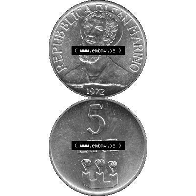 Bildmaterial Münzensatz / KMS 1972 aus San Marino in Graustufen 1972-1972, 5 Lire, 1972, LIRE MONASSI REPUBBLICA DI SAN MARINO Graustufen. PNG Computer-Grafik in Graustufen-PNG... Sammlung