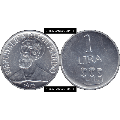 Bildmaterial in PNG-Grafiken Münzensatz / KMS 1972 aus San Marino 1972-1972, Münze 1 Lira, Lire 1972, 1 LIRA MONASSI REPUBBLICA DI SAN MARINO. Die digitalisierte... Sammlung
