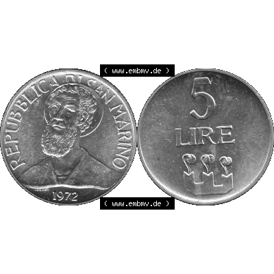 Bildmaterial Münzensatz / KMS 1972 aus San Marino in Graustufen 1972-1972, 5 Lire, 1972, LIRE MONASSI REPUBBLICA DI SAN MARINO Graustufen. PNG Computer-Grafik in Graustufen... Sammlung