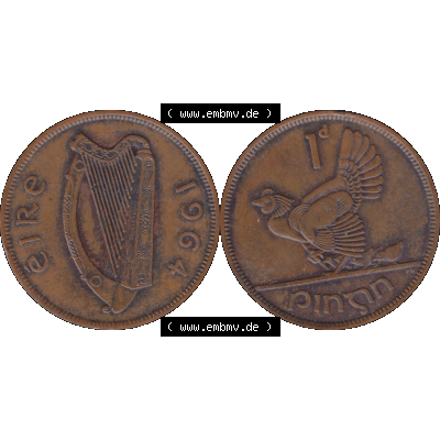 Bildmaterial einer Münze aus Irland als PNG-Grafik 1940-1968, 1 Penny 1964-01. Digitalisierte Münze aus Irland als transparente PNG-Grafik zum herunterladen. Vorderseite und... Sammlung