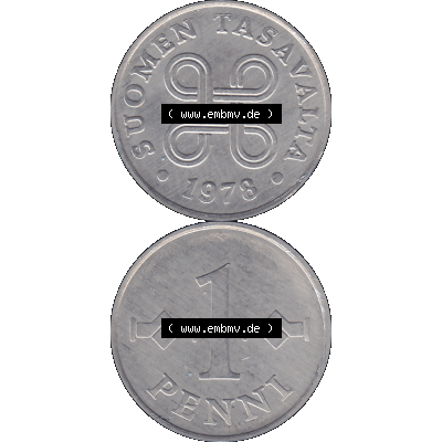 Alte Münzen KMS Finnland, Kursmünzensatz 1978 in Stempelglanz als digitales Computerbild einer finnischen digitalisierten Münze in transparenten PNG 1969-1979, 1 Penny,... Sammlung