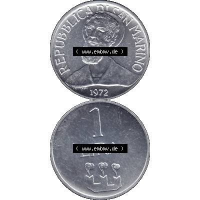 Bildmaterial in PNG-Grafiken Münzensatz / KMS 1972 aus San Marino 1972-1972, Münze 1 Lira, Lire 1972, 1 LIRA MONASSI REPUBBLICA DI SAN MARINO. Die digitalisierte... Sammlung