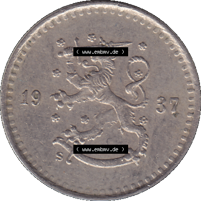 Alte Münzen KMS Finnland, Kursmünzensatz in PNG Design einer finnischen Münze 1921-1940, 25 Penny, Penniä 1937. Vorderseite einer Münze in transparenten... Sammlung