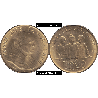 Alte Münze aus der Vatikanstadt / Vatikan als PNG-Grafik 1992-1992, 20 Lire Papst Giovanni Paolo II. 1992-01. Vorderseite und Rückseite horizontal auf einen digitalen... Sammlung