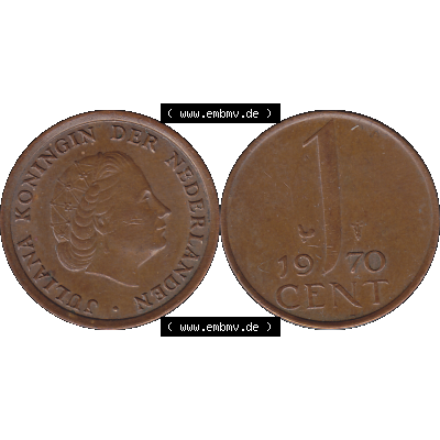 Alte Münze der Niederlande 1951-1975, in PNG digitalisiert 1950-1980, 1 Cent Königin Juliana 1970-01. Vorderseite und Rückseite horizontal auf einen digitalen Bild der... Sammlung