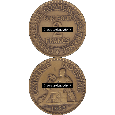 Münzen Frankreich Umlaufmünze in PNG einer Münze aus Frankreich 1920-1927, 2 Francs, Franken 1923-01. Vorderseite und Rückseite vertikal auf einen digitalen Bild... Sammlung