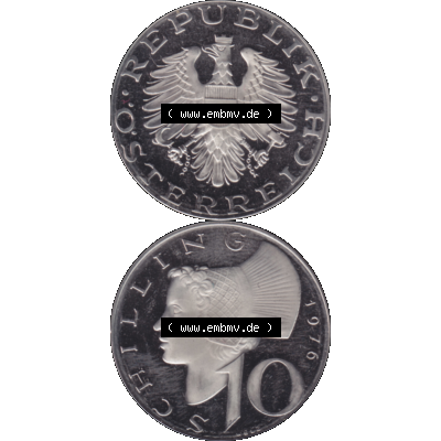 Alte Münze aus Österreich, in PNG digitalisiert 1974-2001, 10 Schilling 1976-01. Vorderseite und Rückseite vertikal auf einen digitalen Bild der alten österreichischen... Sammlung