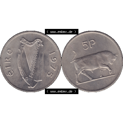 Bildmaterial einer Münze aus Irland als PNG-Grafik 1969-1990, 5 Pence 1976-01. Digitalisierte Münze aus Irland als transparente PNG-Grafik zum herunterladen. Vorderseite und... Sammlung