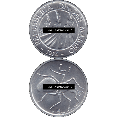 Bildmaterial Münzensatz / KMS 1974 aus San Marino Münze 1974-1974 als transparente PNG-Grafik, 1 Lire, 1 Lira, L.1 MINGUZZI MONASSI INC.. Die digitalisierte... Sammlung