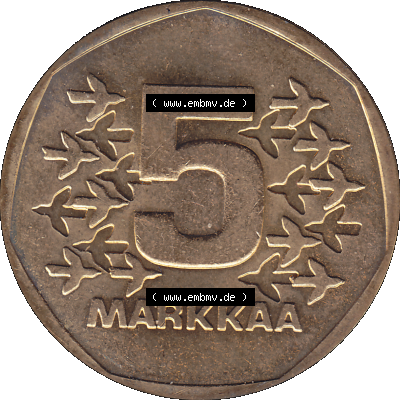 Alte Münzen KMS Finnland, Kursmünzensatz 1978 in Stempelglanz als digitales Computerbild einer finnischen digitalisierten Münze in transparenten PNG 1972-1978, 5 finnische Mark,... Sammlung