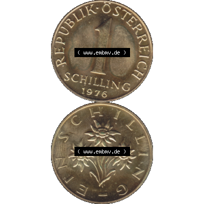 Alte Münze aus Österreich, in PNG digitalisiert 1959-2001, 1 Schilling 1976-01. Vorderseite und Rückseite vertikal auf einen digitalen Bild der alten österreichischen... Sammlung