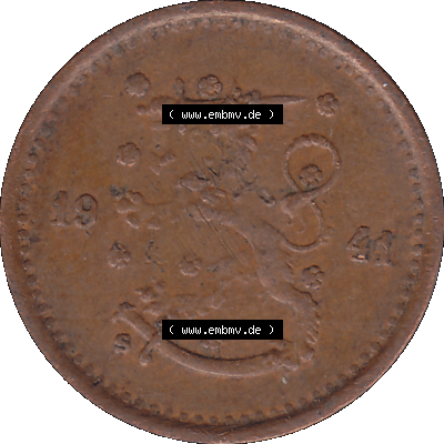Alte Münzen KMS Finnland, Kursmünzensatz Finnland in transparenten digitalen PNG-Format 1940-1943, 50 Penny, Penniä, Kupfer 1941-1. Vorderseite als PNG-Grafik... Sammlung